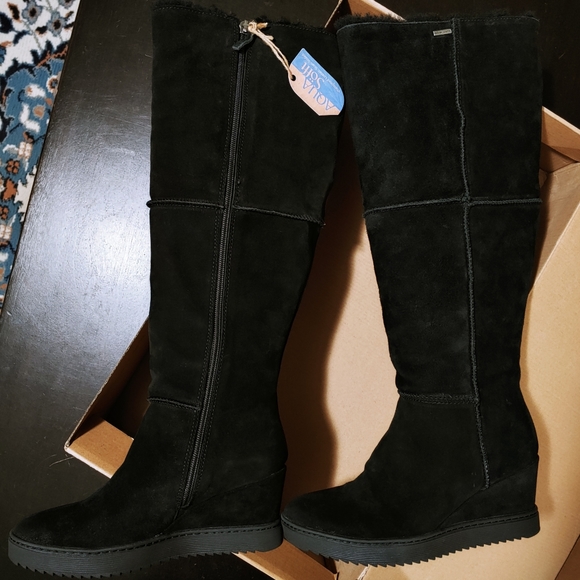 Sofft Waterproof Suede Shearling Tall Boots Comfy Wedge Heel Snow Winter Boots 7 - Picture 9 of 16